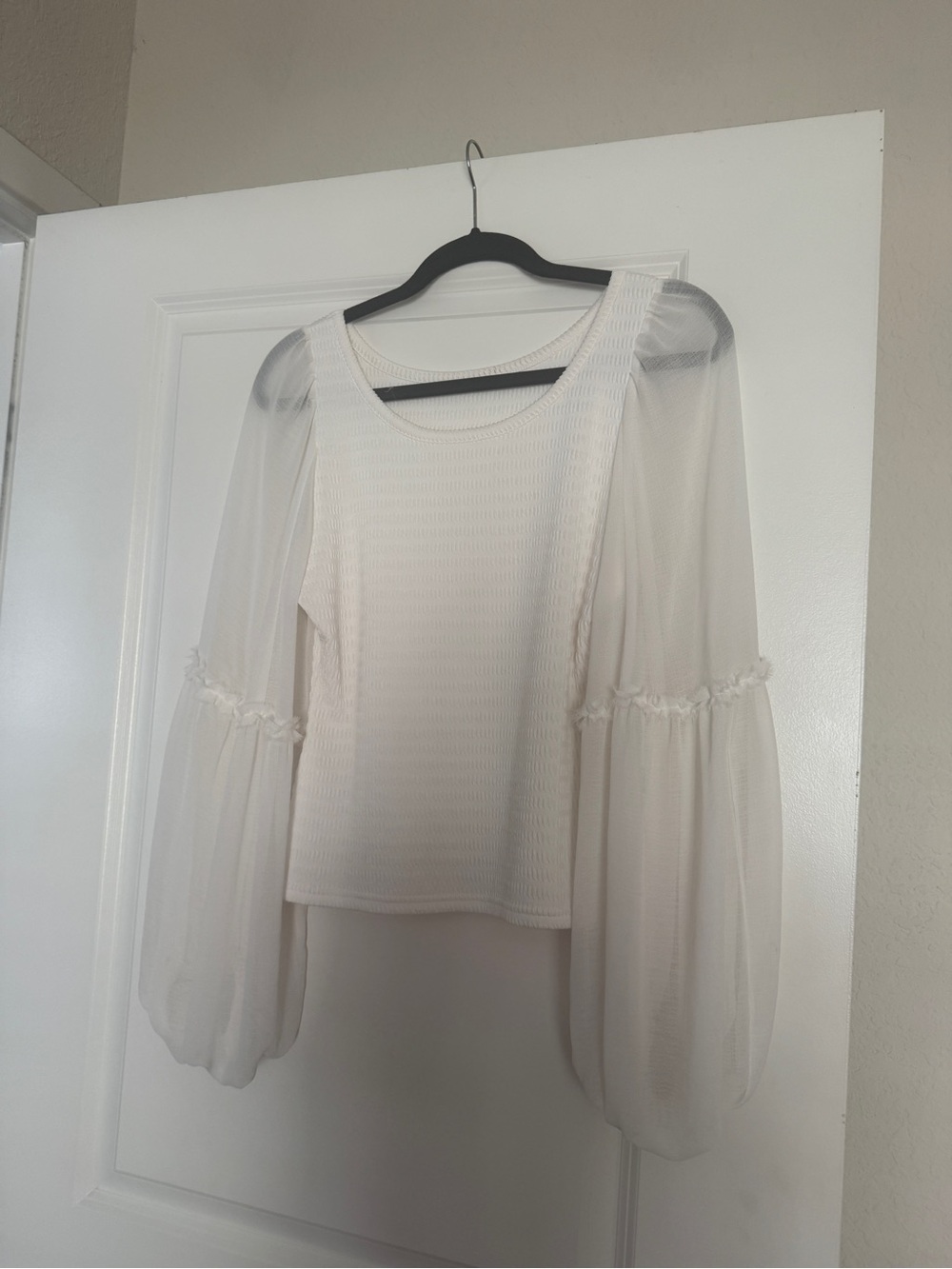 Anthropologie Cream Sheer Balloon Sleeve Blouse